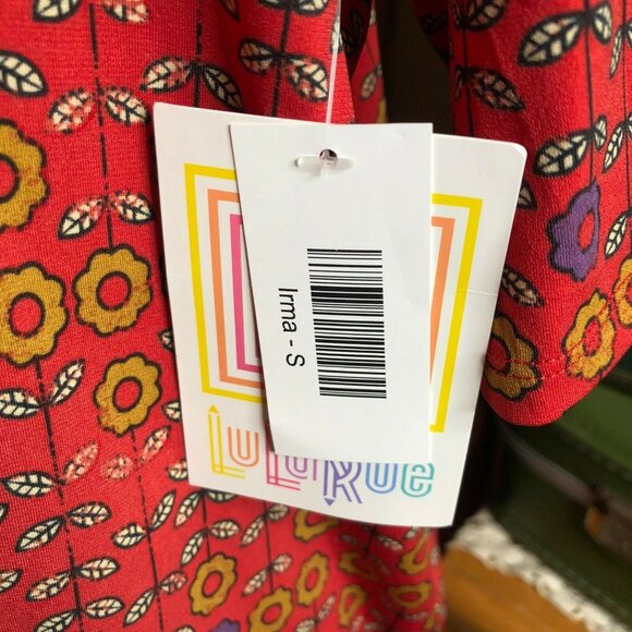 LuLaRoe RETIRED Irma Women's S Red Floral Tunic Mid-length Sleeves NWT - Picture 2 of 9